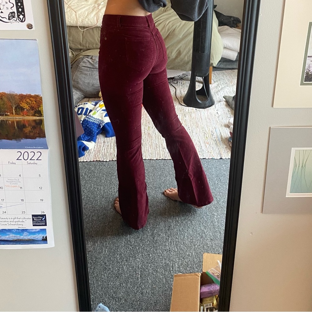 Bootcut ASOS Velvet Red Pants - Picture 3 of 4